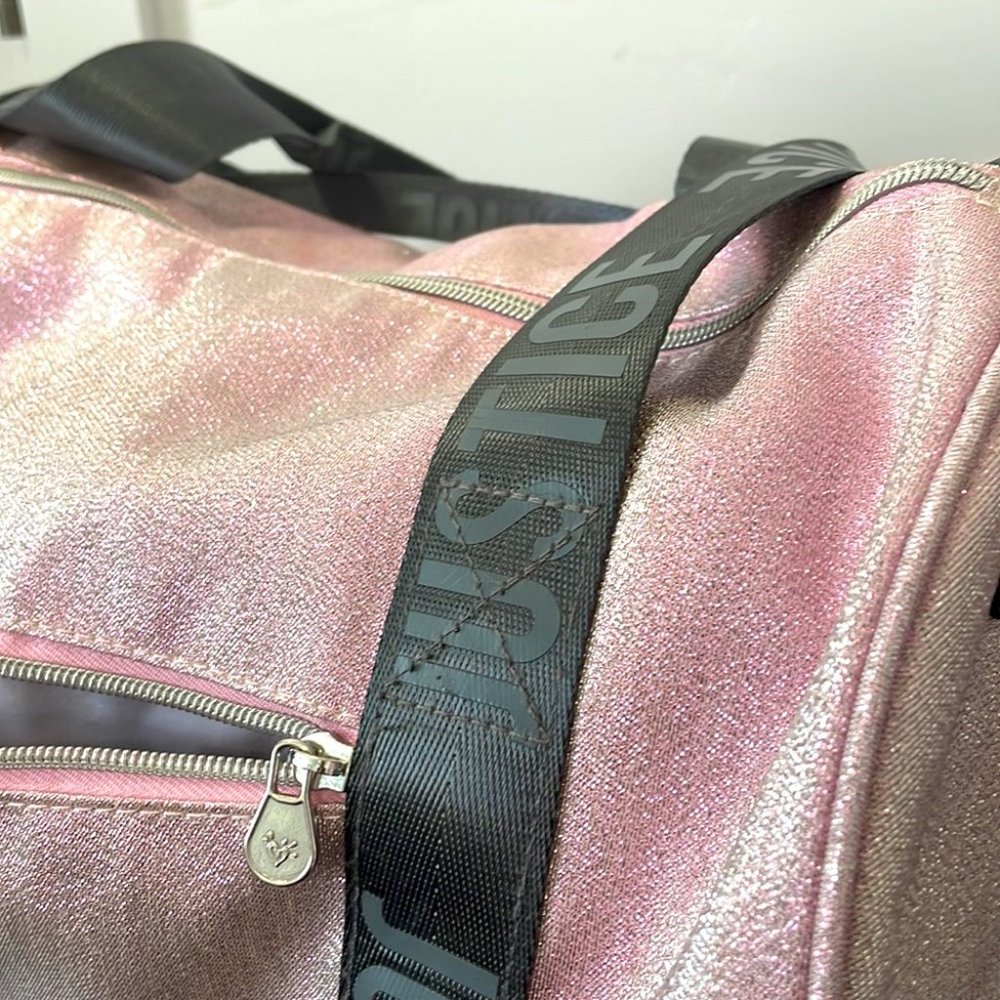 Justice Shimmer Logo Pink Duffel Bag - Picture 6 of 8
